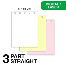 One Carton: 8.5" x 11" 3 Part Straight Pre-punched - Pre-collated 5-hole Drill Punched with 0.25" Holes Nekoosa Digital High Speed for Digital Dry Toner/Laser #50139 5000 Sheets per Carton