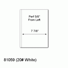 One Case: 8-1/2" x 11 20# White Vertical Perf at 5/8″ from 11″ Side - Perfect Cut Sheets - SKU 81059 - 2500 sheets per carton - 25 lbs per case