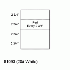 One Case: 8-1/2" x 11 20# White Horizontal Perf every 2 3/4" - Perfect Cut Sheets - SKU 81093 - 2,500 sheets per carton -  25 lbs per case