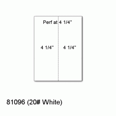 One Case: 8-1/2" x 11 20#  White Vertical Perf at 4 1/4" - Perfect Cut Sheets - SKU 81096 - 2,500 sheets per carton - 25 lbs. per case