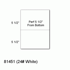 One Case : 8-1/2" x 11 24#  White Horizontal Perf @ 5 1/2" - Perfect Cut Sheets -SKU 81451 - 2500 sheets per carton - 30 lbs per case