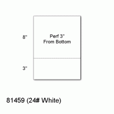 One Case: 8-1/2" x 11 24# White Perf 3″ from Bottom - Perfect Cut Sheets - SKU 81459 - 2500 sheets per carton - 30 lbs per case